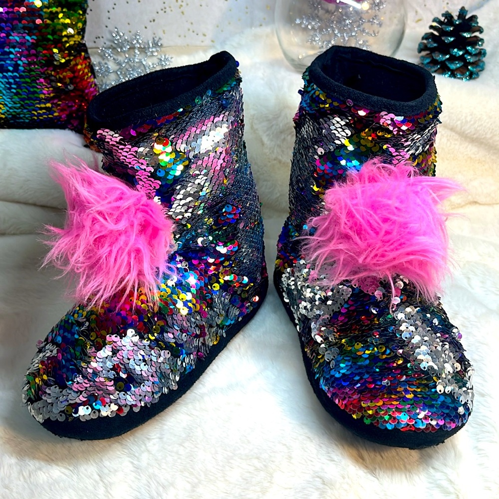 Girls Sparkly Sequin ASMR Slipper Boots size 2/3